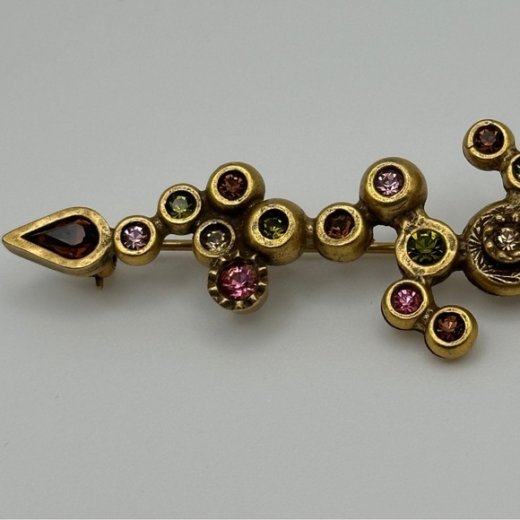 Vintage Patricia Locke Signed Crystal Gemstone Gold Tone Bar Geometric Brooch - Picture 16 of 16